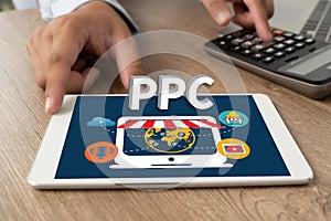 PPC - Pay Per Click concept Businessman working concept photo