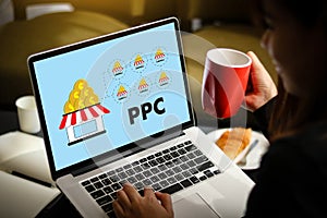 PPC - Pay Per Click concept Businessman working concept