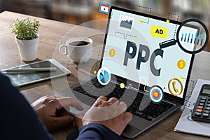 PPC - Pay Per Click concept Businessman working concept, social network, SEO