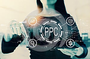 PPC - Pay per click concept with businesswoman