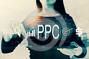 PPC - Pay per click concept with businesswoman