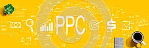 PPC - Pay per click concept with coffee and notebook