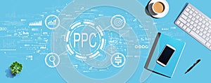 PPC - Pay per click concept with computer keyboard and office items