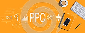 PPC - Pay per click concept with computer keyboard and office items