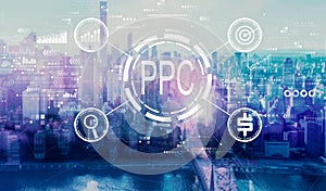 PPC - Pay per click concept with the New York City skyline