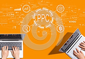 PPC - Pay per click concept with people working together