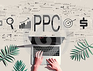 PPC - Pay per click concept with person using a laptop