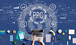 PPC - Pay per click concept with person using a laptop