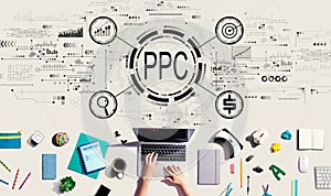 PPC - Pay per click concept with person using a laptop