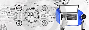 PPC - Pay per click concept with person using a laptop