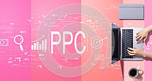 PPC - Pay per click concept with person working with laptop