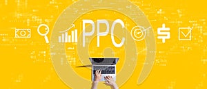 PPC - Pay per click concept with person working with laptop