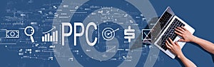 PPC - Pay per click concept with woman using a laptop