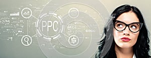 PPC - Pay per click concept with young businesswoman