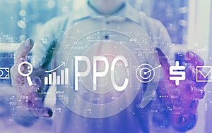 PPC - Pay per click concept with young man