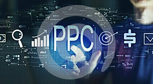 PPC - Pay per click concept with young man in the night