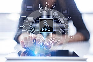 PPC Pay per click payment technology digital marketing internet business concept on virtual screen