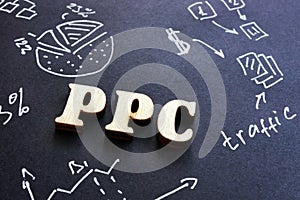 PPC pay per click sign on black paper