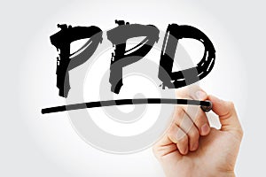 PPD - Purified Protein Derivative acronym with marker, concept background