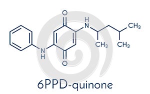 6PPD-quinone, degradation product of the rubber additive 6PPD. Toxic to salmon. Skeletal formula photo
