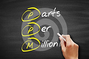 PPM - Parts Per Million acronym, concept on blackboard