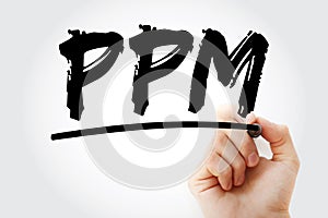 PPM - Parts Per Million acronym with marker, concept background