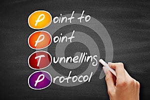 PPTP - Point to Point Tunnelling Protocol acronym, technology concept on blackboard
