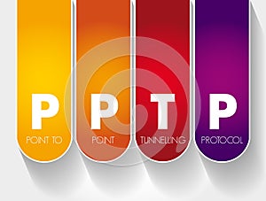 PPTP - Point to Point Tunnelling Protocol acronym, technology concept background