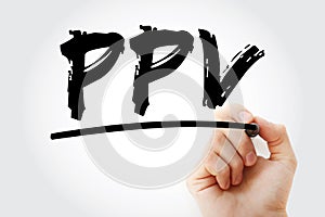 PPV - Pay Per View acronym with marker, internet marketing concept background