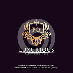 PQ initial letter luxury ornament gold monogram logo template vector art