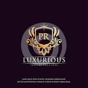 PR initial letter luxury ornament gold monogram logo template vector art
