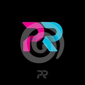 PR logo. Public relations emblem. Blue and pink origami letters.