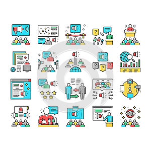 Pr Public Relations Collection Icons Set Vector .