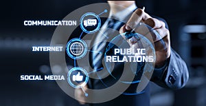 PR Public relations concept. Communication advertising marketing strategy. photo