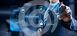 PR Public relations concept. Communication advertising marketing strategy.