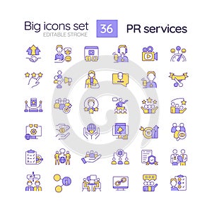 PR services RGB color icons set
