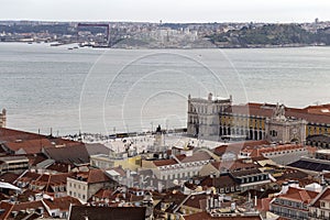 Praca do Comercio (Commerce square) and statue of King Jose I in Lisbon, Portugal in a summer day