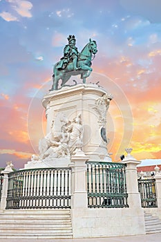 Praca do Comercio and Statue of King Jose I in Lisbon, Portugal photo