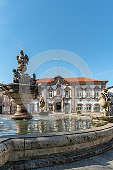 Praca do Municipio Municipality Square in Braga downtown. On Praca do Municipio is the city Hall, Pelicano`s Fountain photo