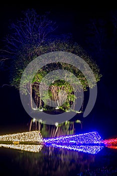 Prachinburi,Thailand-January11,2018:LED Light up in the pond at Dasada Gallery