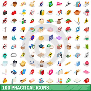 100 practical icons set, isometric 3d style photo