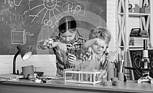 Practical knowledge. Child care and development. School classes. Kids adorable friends having fun in school. School