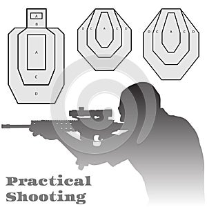 Practical shooting man and rifle targets illustration