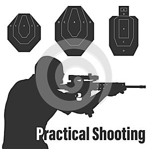 Practical shooting man and rifle targets illustration