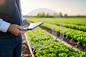 Practical Using tablet digital at agriculture field. Generate Ai