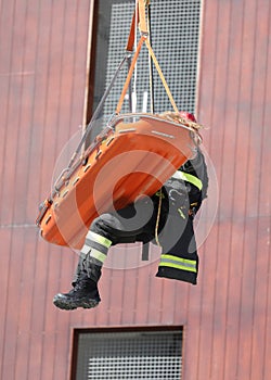 Practice on the fire department with firefighter