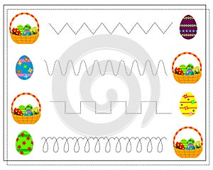Practice handwriting, circle the line. Easter eggs, Easter basket
