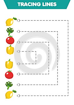 Practice of handwriting vegetables. Drawing lines for preschoolers