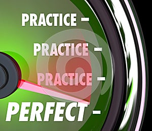 Practice Makes Perfect Speedometer Gauge Measure Performance Per