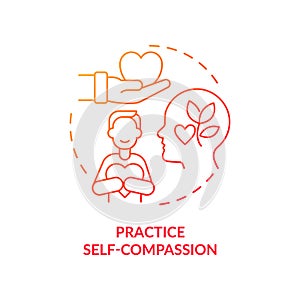 Practice self compassion red gradient concept icon photo